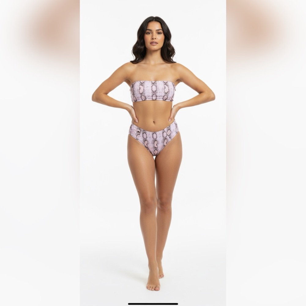 Snakeskin Print Bandeau Top & High Cut Bikini Bottoms Size Medium. NWOT
